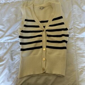 Guess Cream and Black Striped Cardigan Vest